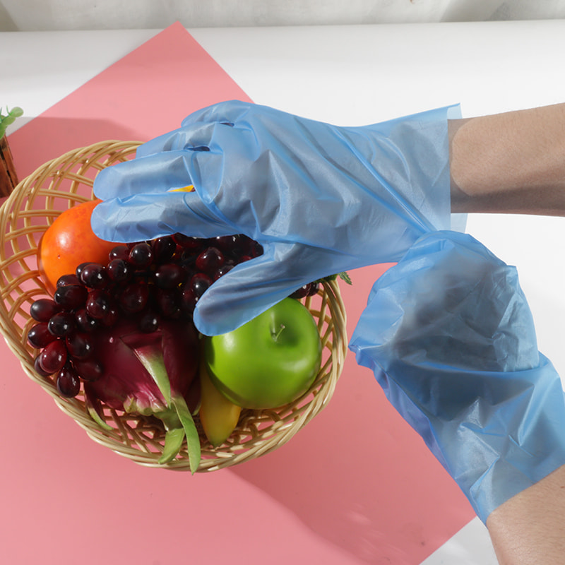 Waterdichte, antislip en ademende blauwe CPE-handschoenen